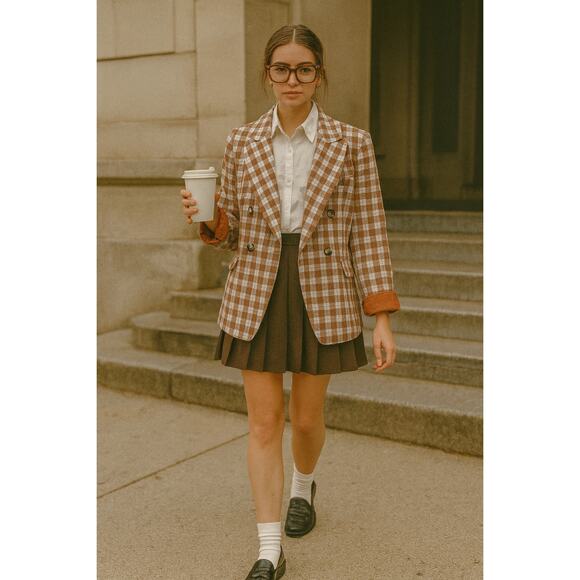 Nine West Jackets & Blazers - Nine West Checkered Brown Plaid Blazer Espresso Officewear XS — Double-Breasted